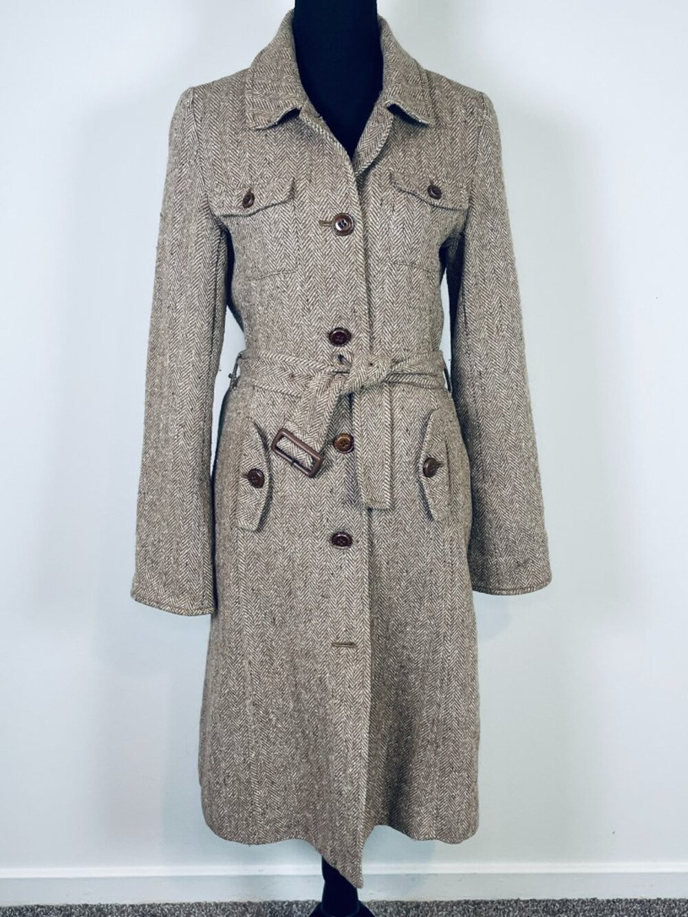 MCM Légère Vintage herringbone belted coat,